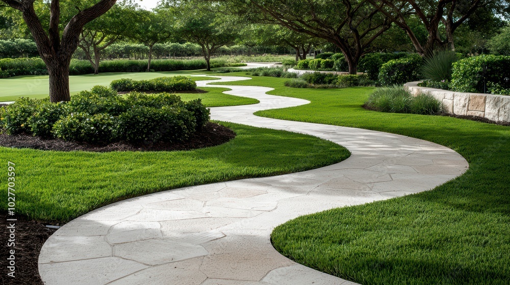 Fototapeta premium Winding Stone Path Through Lawn
