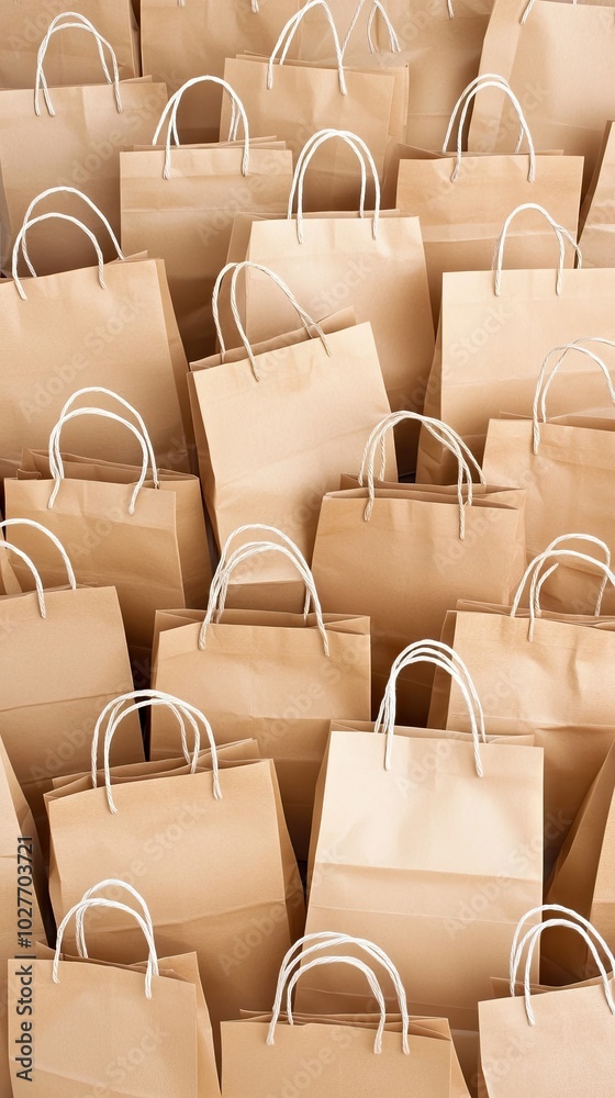 Fototapeta premium Versatile kraft shopping bags in various sizes with twill handles for stylish carrying of goods anywhere