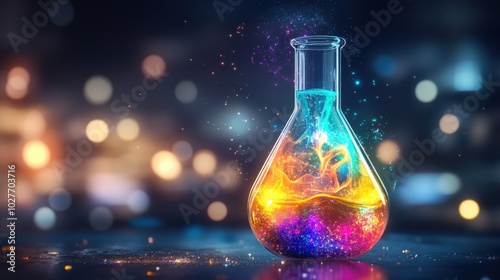 Colorful Glowing Beaker Overflowing with Liquid