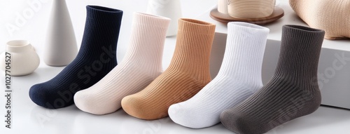 Stylish men's casual cotton socks with vibrant horizontal stripes for autumn and winter wear