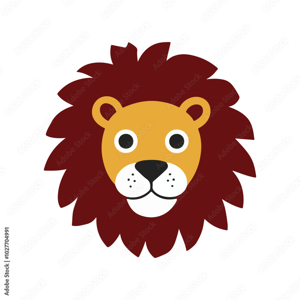 Obraz premium Simple Minimalist Funny Lion Vector – Colorful Design on White Background