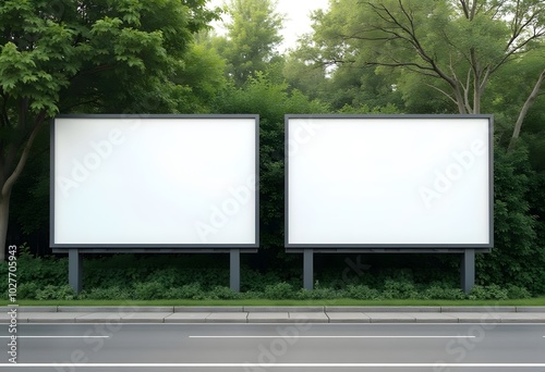 Mock up of blank showcase billboard or advertising light box for your text message or media content with car in the parking lot in row, commercial, marketing and advertising concept. 