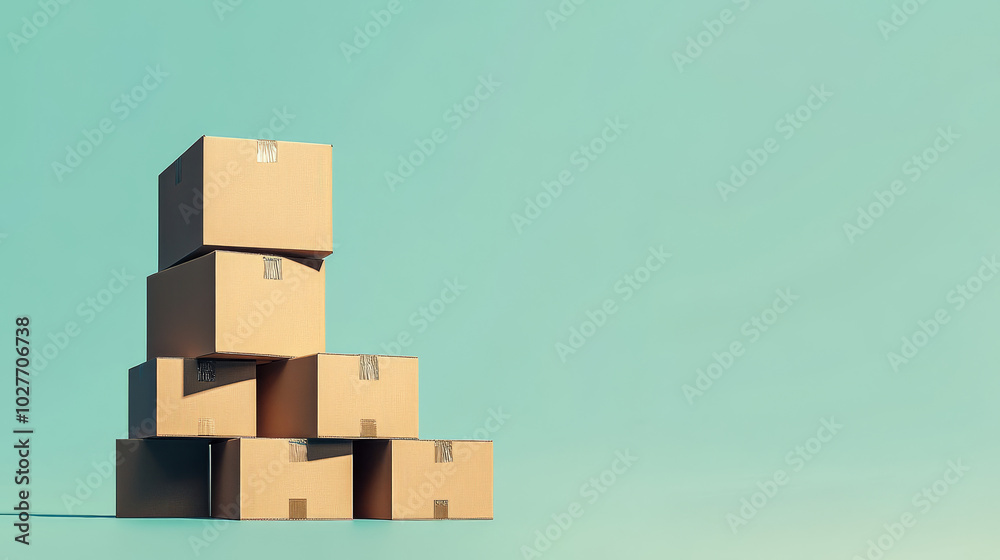 A stack of cardboard boxes arranged neatly on a plain, isolated background, symbolizing logistics, packaging, and shipping. The boxes are stacked in a tidy, organized manner, with varying sizes to rep A stack of cardboard boxes arranged neatly on a plain, isolated background, symbolizing logistics, packaging, and shipping. The boxes are stacked in a tidy, organized manner, with varying sizes to rep