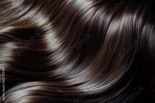 Close-up of hair with brown highlights cascading in soft waves.