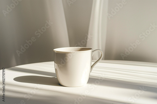 Single coffee cup on plain white table