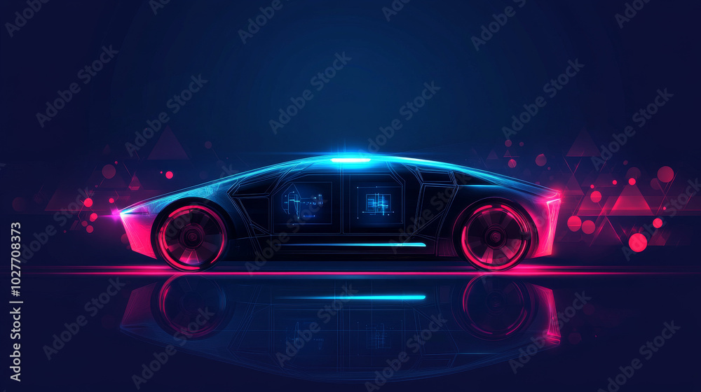 Illustrate an autonomous car designed in a futuristic style, featuring touch sensors and motion sensors for enhanced safety. Illustrate an autonomous car designed in a futuristic style, featuring touch sensors and motion sensors for enhanced safety.