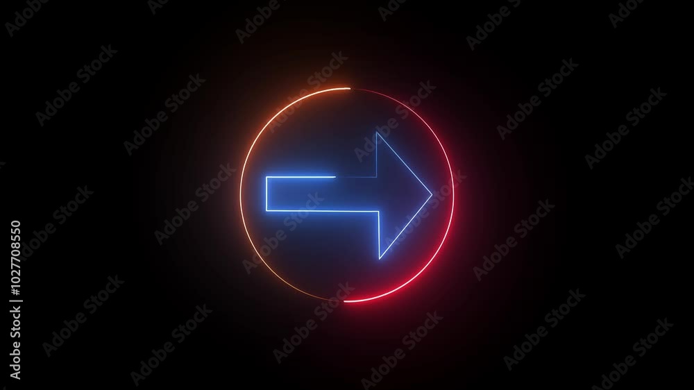 glowing neon direction arrow animation icon sign symbol on black background glowing neon direction arrow animation icon sign symbol on black background