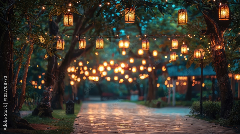 Serene City Park Illuminated at Dusk