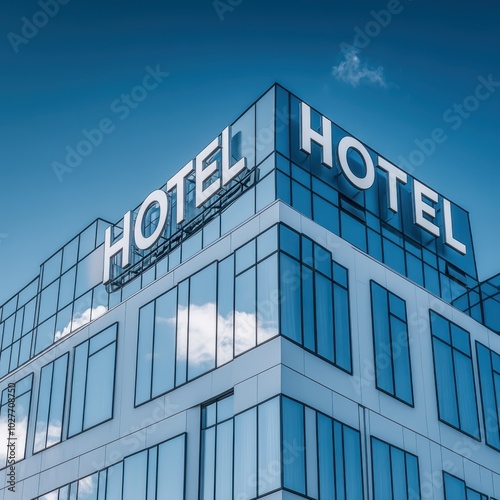 a hotel building with the word hotel on it photo