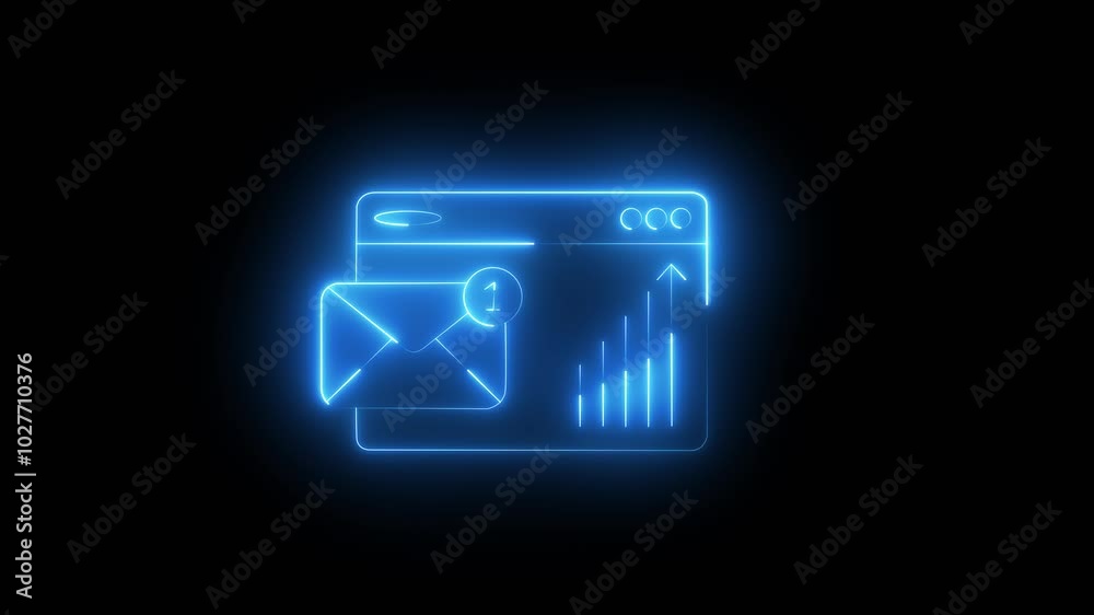  4K Video motion graphic Glowing neon line Envelope and check mark icon blue color icon isolated on black background. Successful e-mail delivery, email delivery confirmation