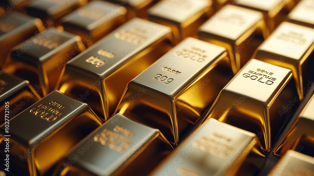pure gold bars arranged neatly, symbolizing wealth, success, and financial stability. Represents luxury, prosperity, investment, and the allure of tangible assets pure gold bars arranged neatly, symbolizing wealth, success, and financial stability. Represents luxury, prosperity, investment, and the allure of tangible assets