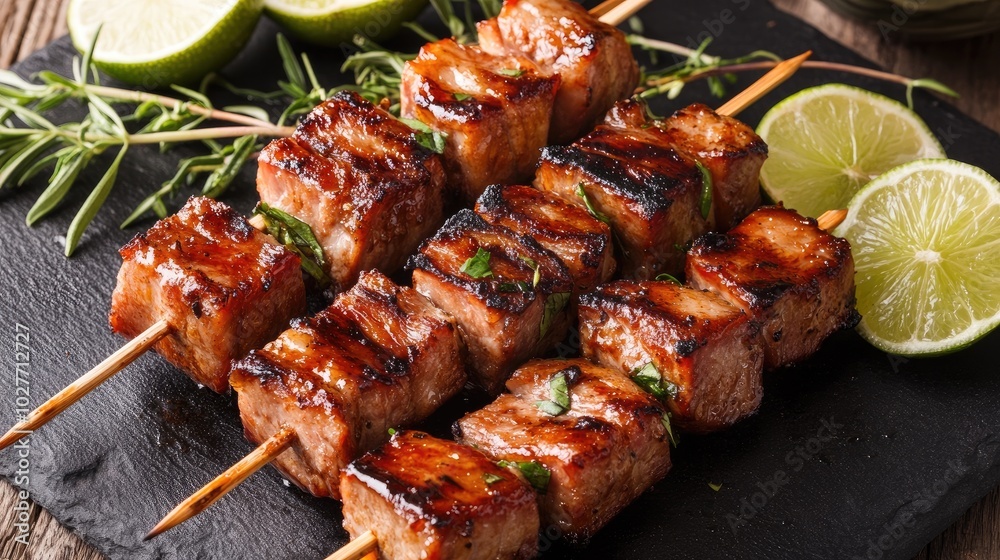 Grilled Skewers with Fresh Herbs and Citrus Garnish Grilled Skewers with Fresh Herbs and Citrus Garnish