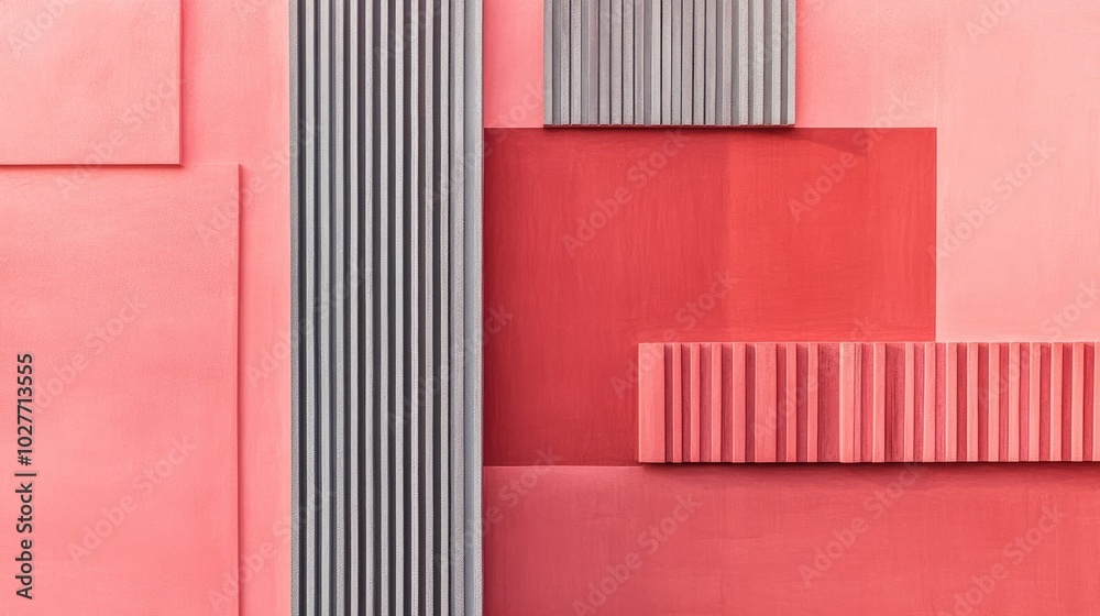 Striped Wall Panels, Red and Grey Geometric Shapes, Modern Architecture Design Striped Wall Panels, Red and Grey Geometric Shapes, Modern Architecture Design