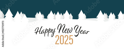 Happy New Year 2025 - Text on a winterly landscape