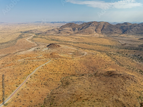 Aerial view of the Desert Road D1275 at Spreetshoogte Pass, Namibia photo