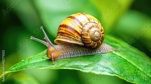 Close-up of a Snail Gliding Over a Leaf