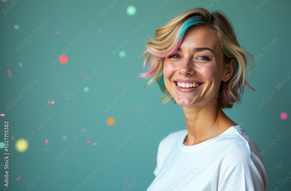 Fototapeta premium Woman with Colorful Hair Smiling at Camera