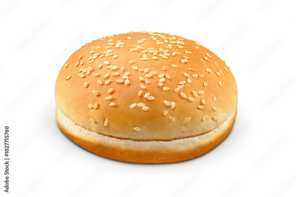 Freshly baked sesame seed hamburger bun isolated. Transparent PNG image. Freshly baked sesame seed hamburger bun isolated. Transparent PNG image.