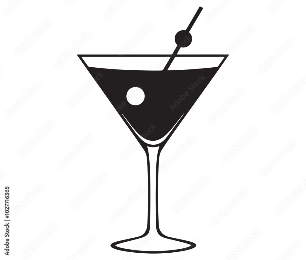 Cocktail glass icon, Martini glass with ice, Silhouette alcohol vector Cocktail glass icon, Martini glass with ice, Silhouette alcohol vector