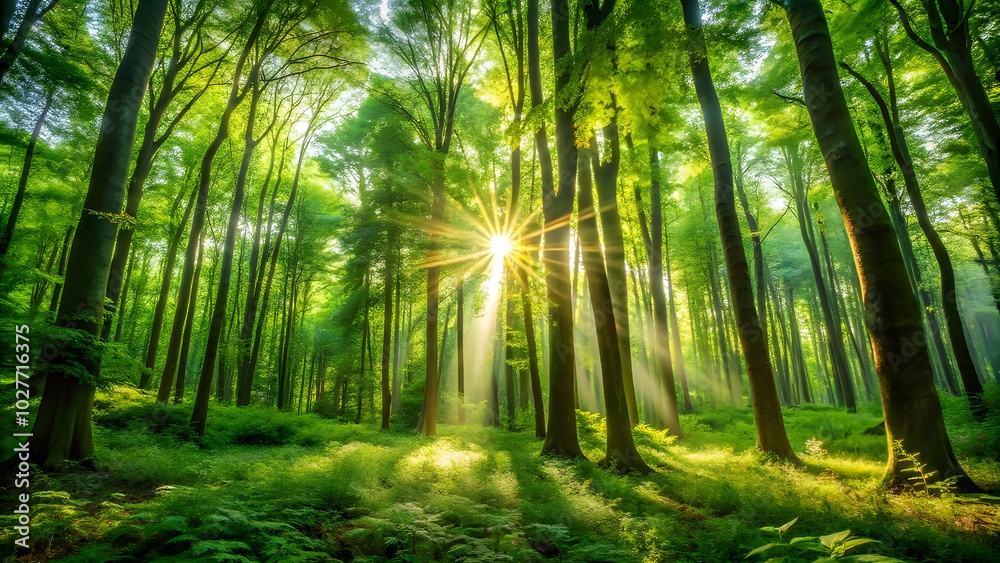 Sunlit Lush Green Forest with Warmth and Harmony. Sunlit Green Forest with Warmth and Harmony Sunlit Lush Green Forest with Warmth and Harmony. Sunlit Green Forest with Warmth and Harmony