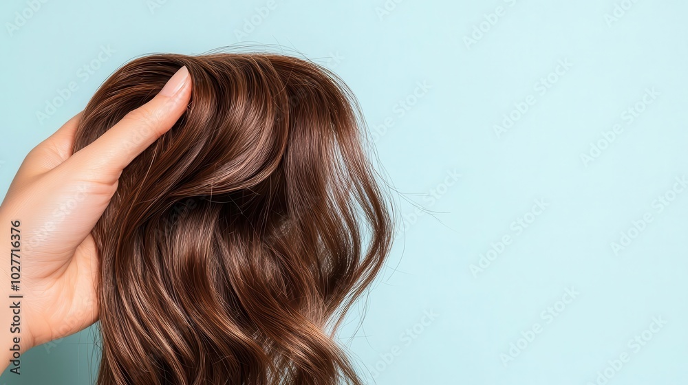 Woman running her fingers through soft, shiny hair, haircare inspiration, touchable texture Woman running her fingers through soft, shiny hair, haircare inspiration, touchable texture