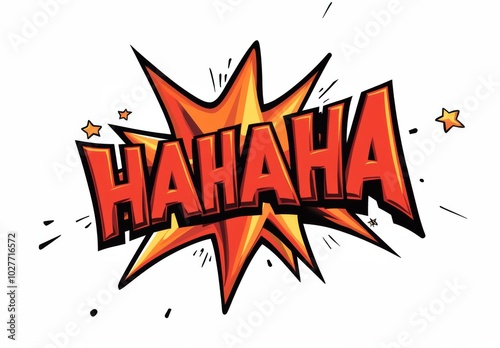 hahaha clipart sticker style in red letters
