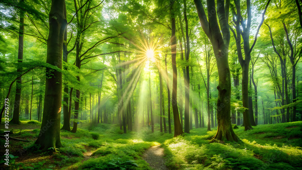 Sunlit Lush Green Forest with Warmth and Harmony. Sunlit Green Forest with Warmth and Harmony Sunlit Lush Green Forest with Warmth and Harmony. Sunlit Green Forest with Warmth and Harmony