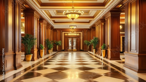Wallpaper Mural Elegant hallway with polished floors and decorative lighting. Torontodigital.ca