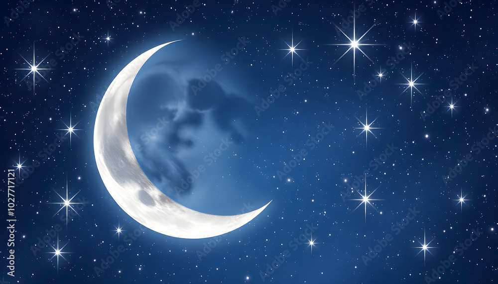 Naklejka premium Moon, star, stars, sparkles, falling star, isolated on transparent background. Night sky, starlight, milky way, galaxy, space overlays, png isolated with white highlights, png