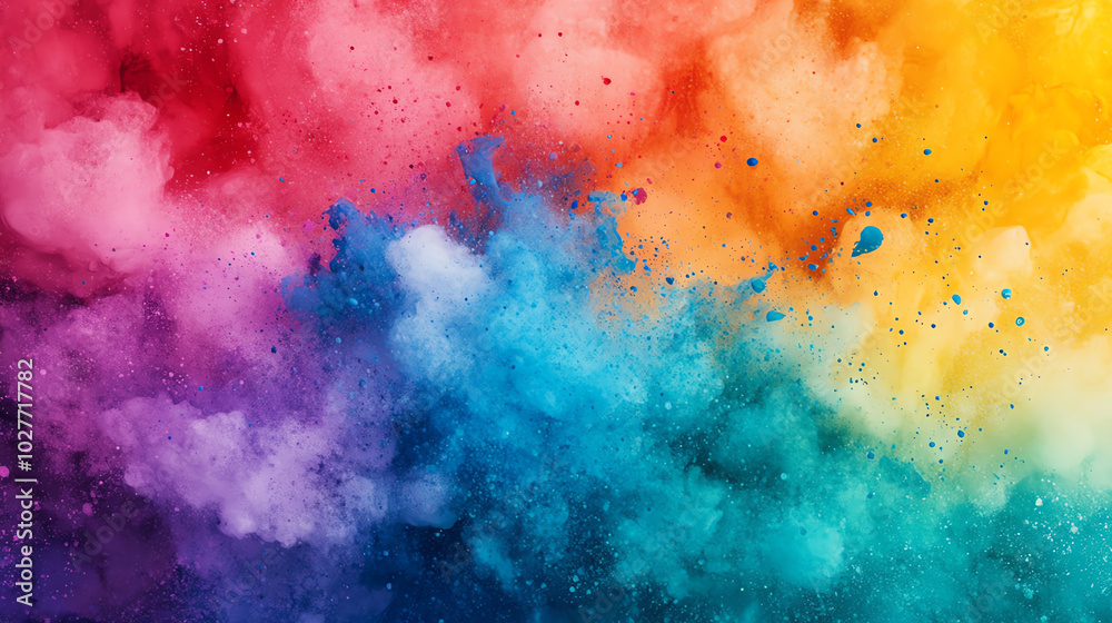Obraz premium A vibrant explosion of colorful powder particles creating a stunning abstract background. Perfect for creative projects, posters, and digital art.