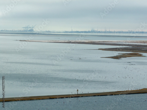 Salt marshes and harbour by a cloudy day, Walvis Bay, Namibia photo