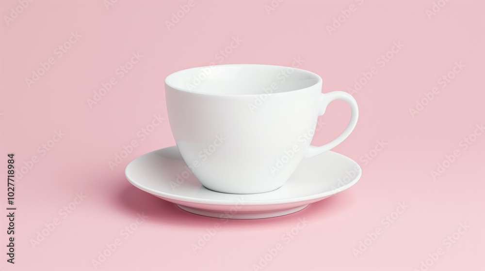 White ceramic coffee cup on pink background: minimalist style White ceramic coffee cup on pink background: minimalist style