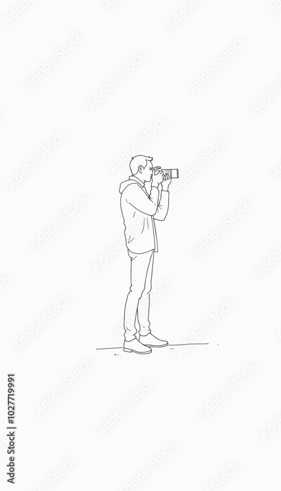 Young man taking photos in a focused mood against a minimalist background with copy space Young man taking photos in a focused mood against a minimalist background with copy space
