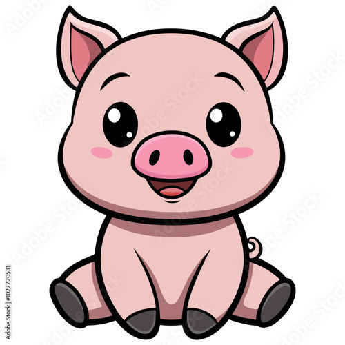 Cute Chibi Piglet Sitting Happily