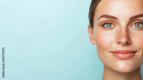 Woman with freshfaced glow and light dewy finish, effortless beauty, healthy skin