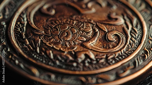 Intricate Ancient Copper Coin Close-Up