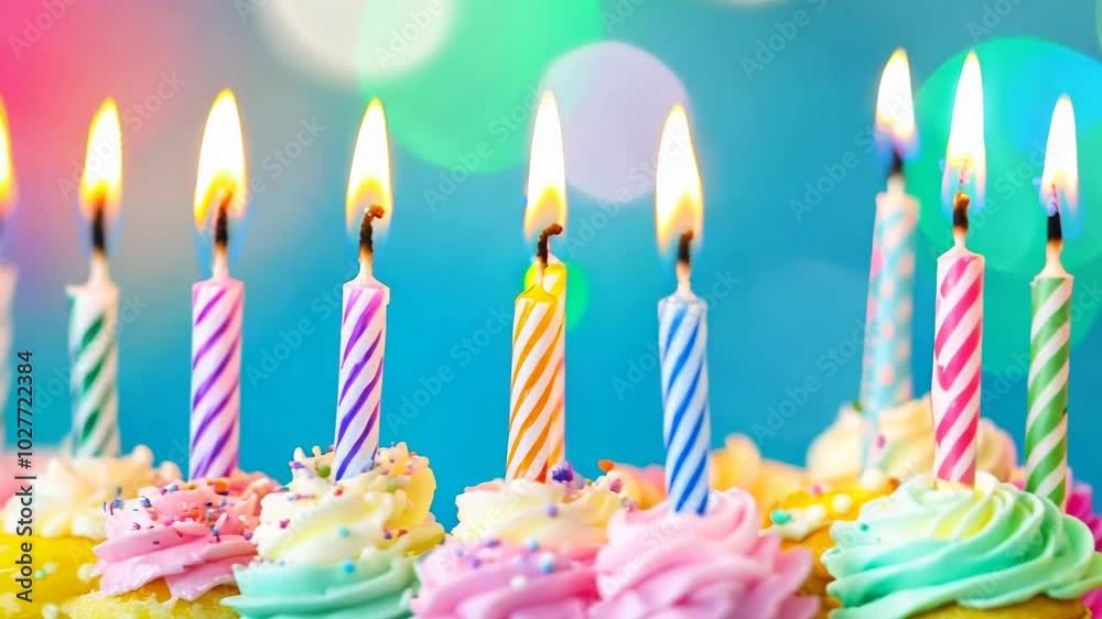 Colorful Birthday Candles on Cupcakes. Colorful Birthday Candles on Cupcakes.