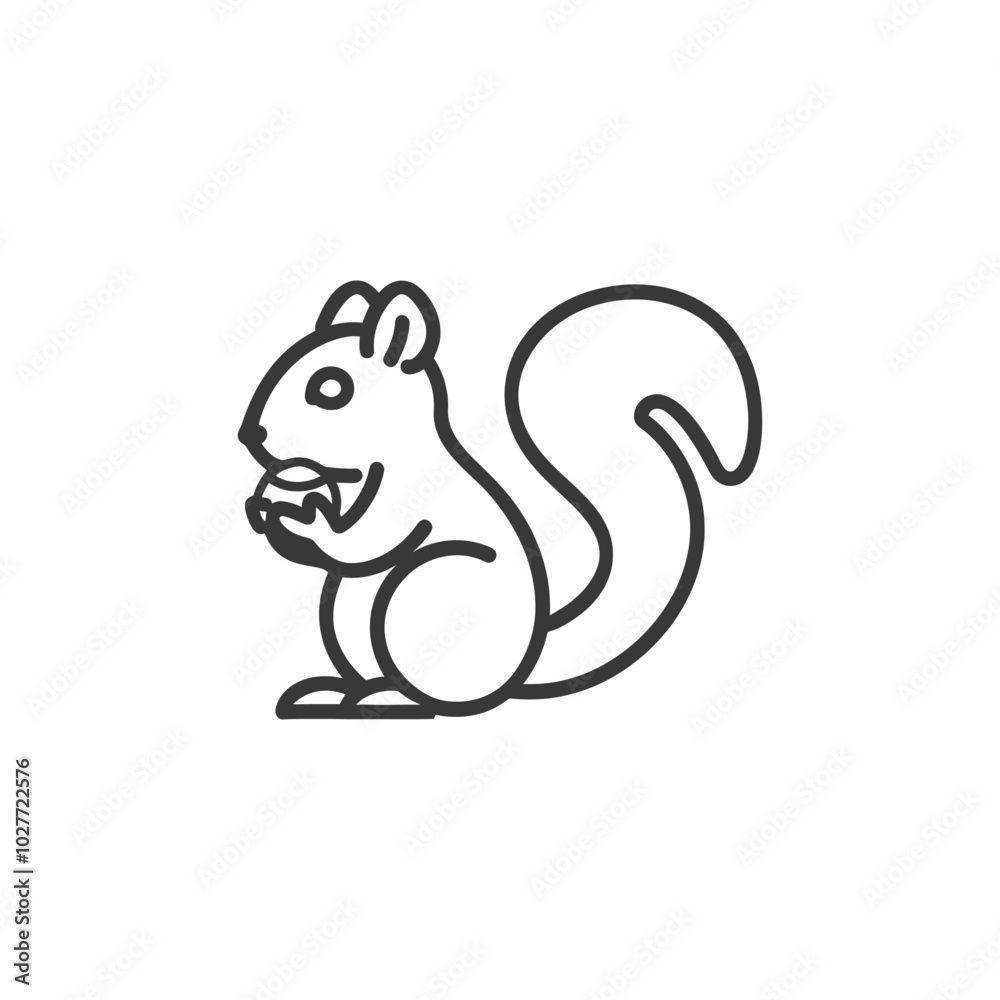 Line drawing of a squirrel holding a nut Line drawing of a squirrel holding a nut