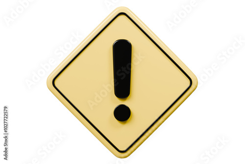 3D Warning Caution icon sign symbol isolated on purple background. Error alert safety concept.3d Minimal exclamation mark or attention warning icon. beware, watch out, be careful, danger. 3d render.