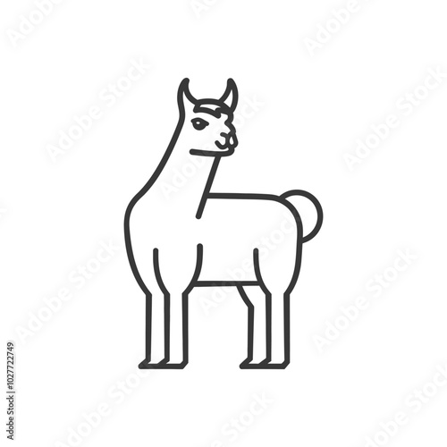 Line Drawing of a Standing Llama
