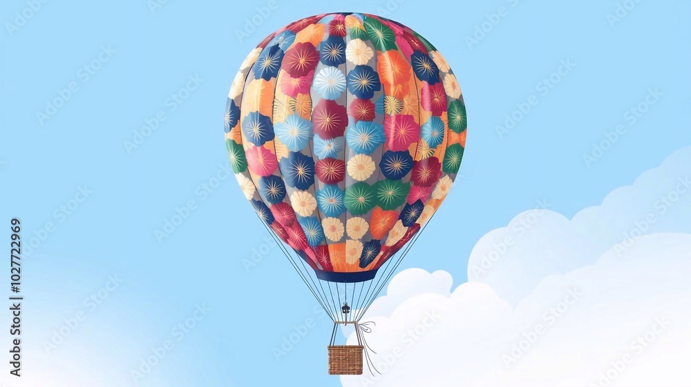 Naklejka premium Vibrant hot-air balloon isolated on transparent background PNG for creative design projects and travel-themed visual content