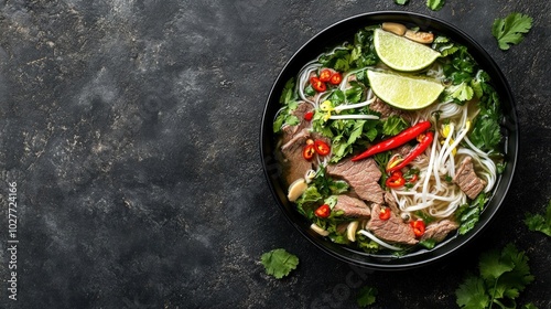Vietnamese Pho with Beef, Noodles, and Lime