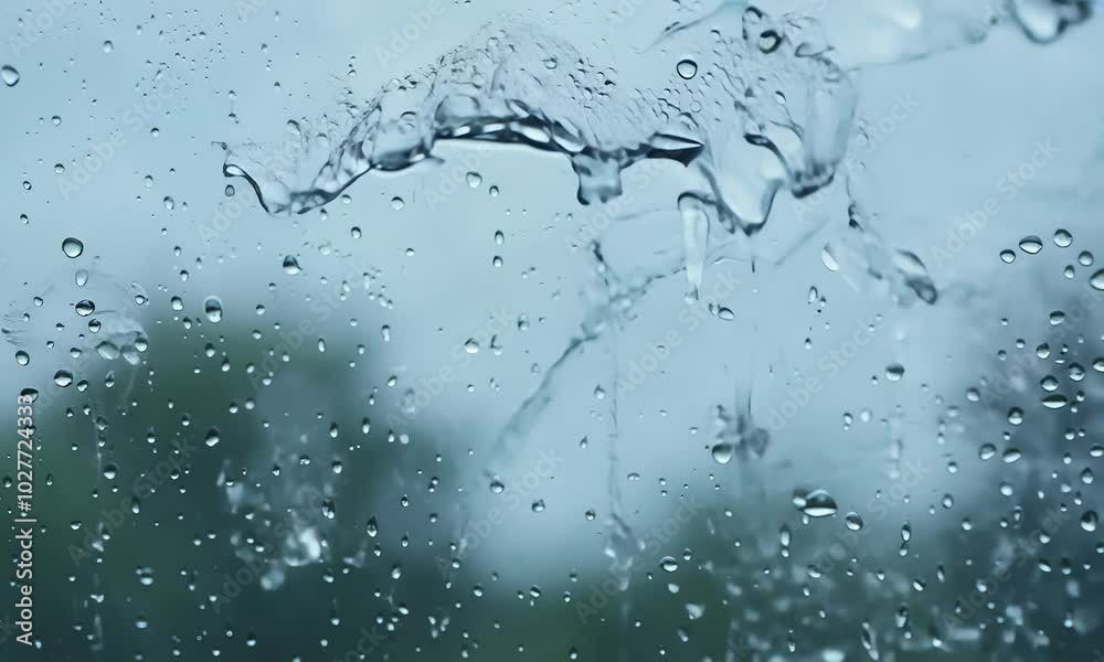 Create vivid image of raindrop on window with green blur Create vivid image of raindrop on window with green blur