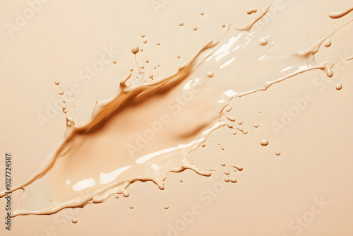 A minimalistic photo captures a splash of highlighter liquid against a soft background, emphasizing fluid motion and elegant beauty