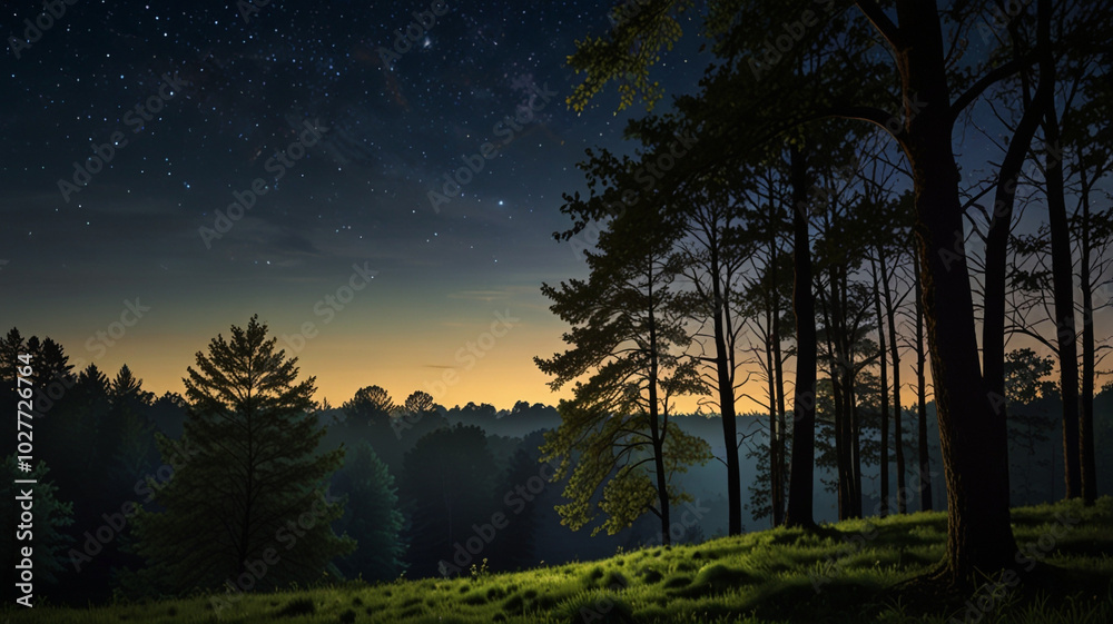 Fototapeta premium Last Rays of Sunlight Through Lush Forest Scene