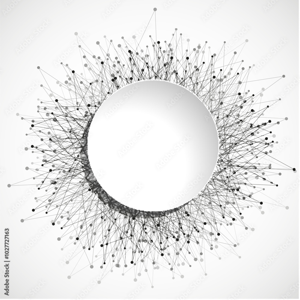 Connection background with lines and dots, paper circle inside Connection background with lines and dots, paper circle inside