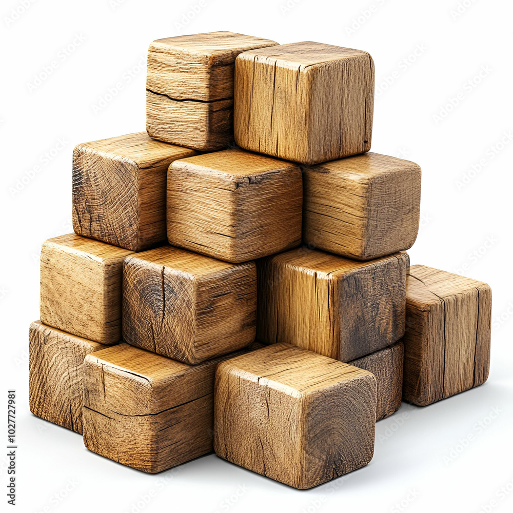 A stack of wooden blocks with a white background. The blocks are stacked in a pyramid shape, with the bottom layer being the largest and the top layer being the smallest A stack of wooden blocks with a white background. The blocks are stacked in a pyramid shape, with the bottom layer being the largest and the top layer being the smallest
