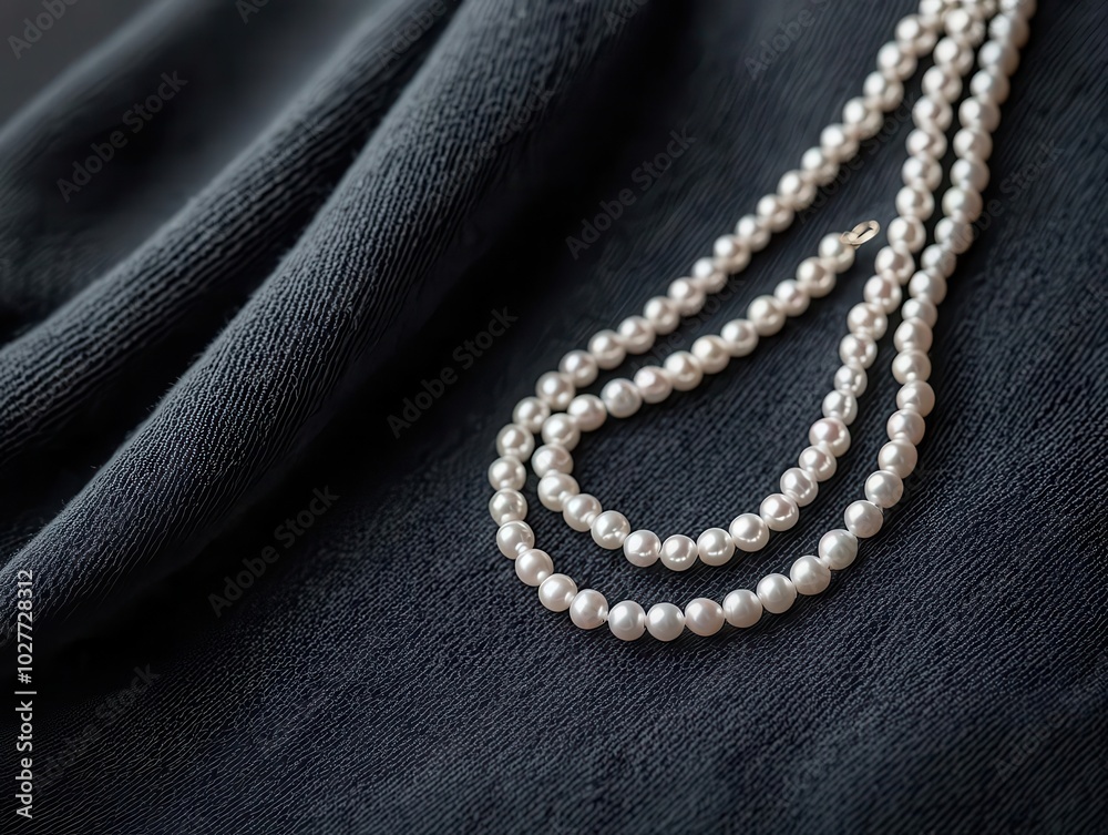 Fototapeta premium Closeup of a pearl pendant necklace on a velvet dress, pearl accessories, elegant and timeless fashion
