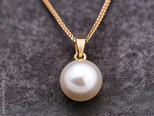 Single pearl pendant on a gold chain, pearl accessories, classic and minimalist fashion photo