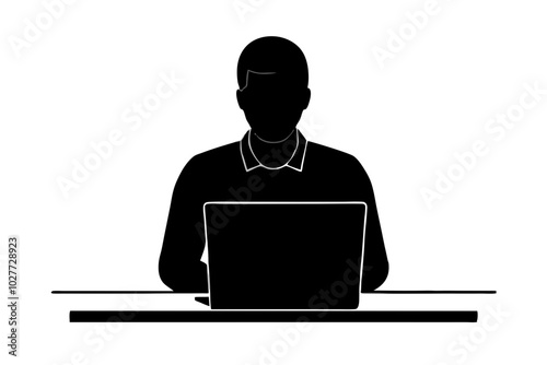 A man working on a laptop silhouette | vector silhouette illustration on white background